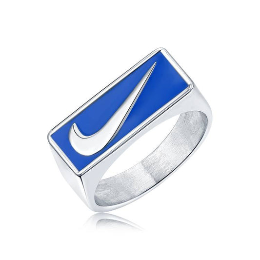 Silver Rectangular Swoosh Ring